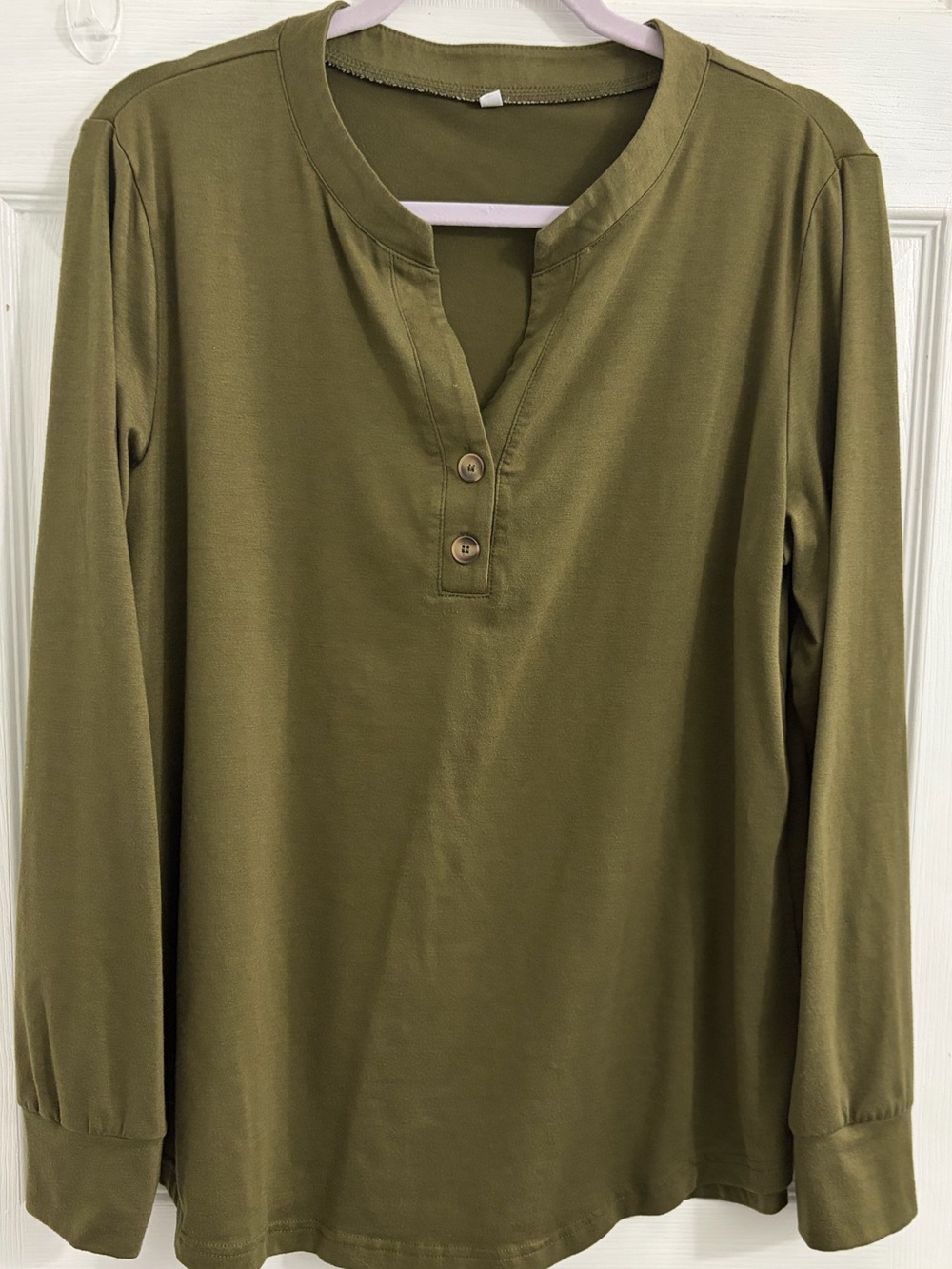 Women’s Olive Long-Sleeve Henley Top. Size XL $10